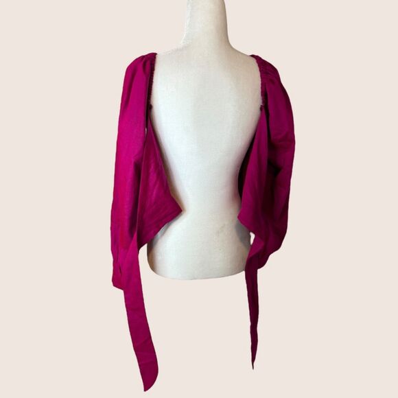 🩷 KARAH MADE IN CALIFORNIA HOT PINK WRAP CROP TOP LONG SLEEVE SMALL - Picture 5 of 7